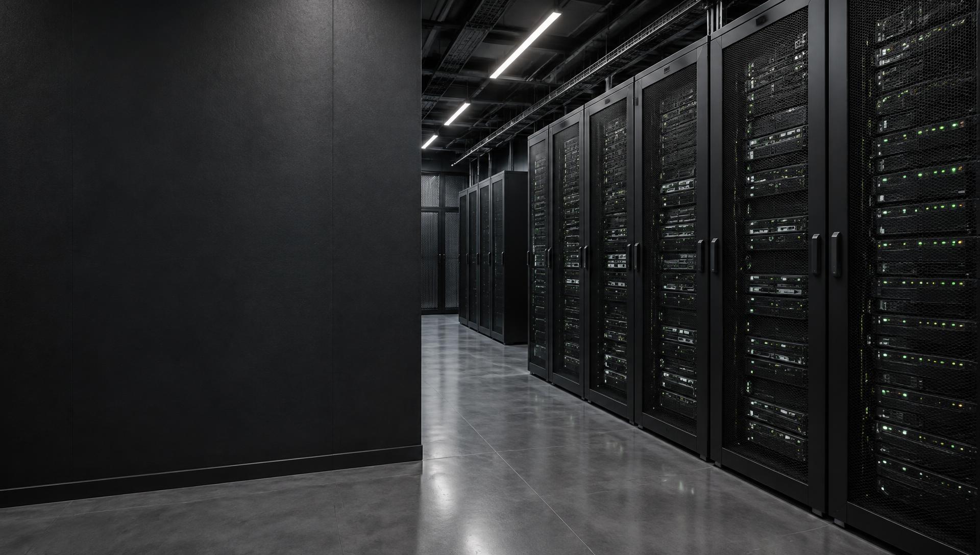 Server cabinets in a data centre, illustrating network infrastructure